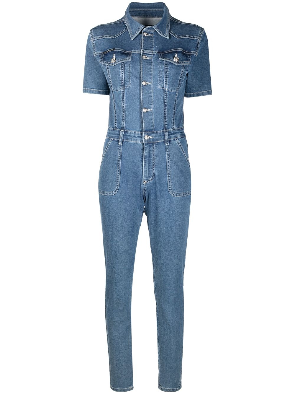 button-down denim jumpsuit - 1