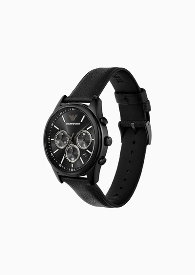 EMPORIO ARMANI Chronograph Black Leather Watch outlook