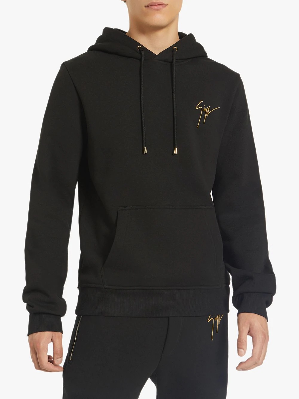 embroidered logo drawstring hoodie - 3