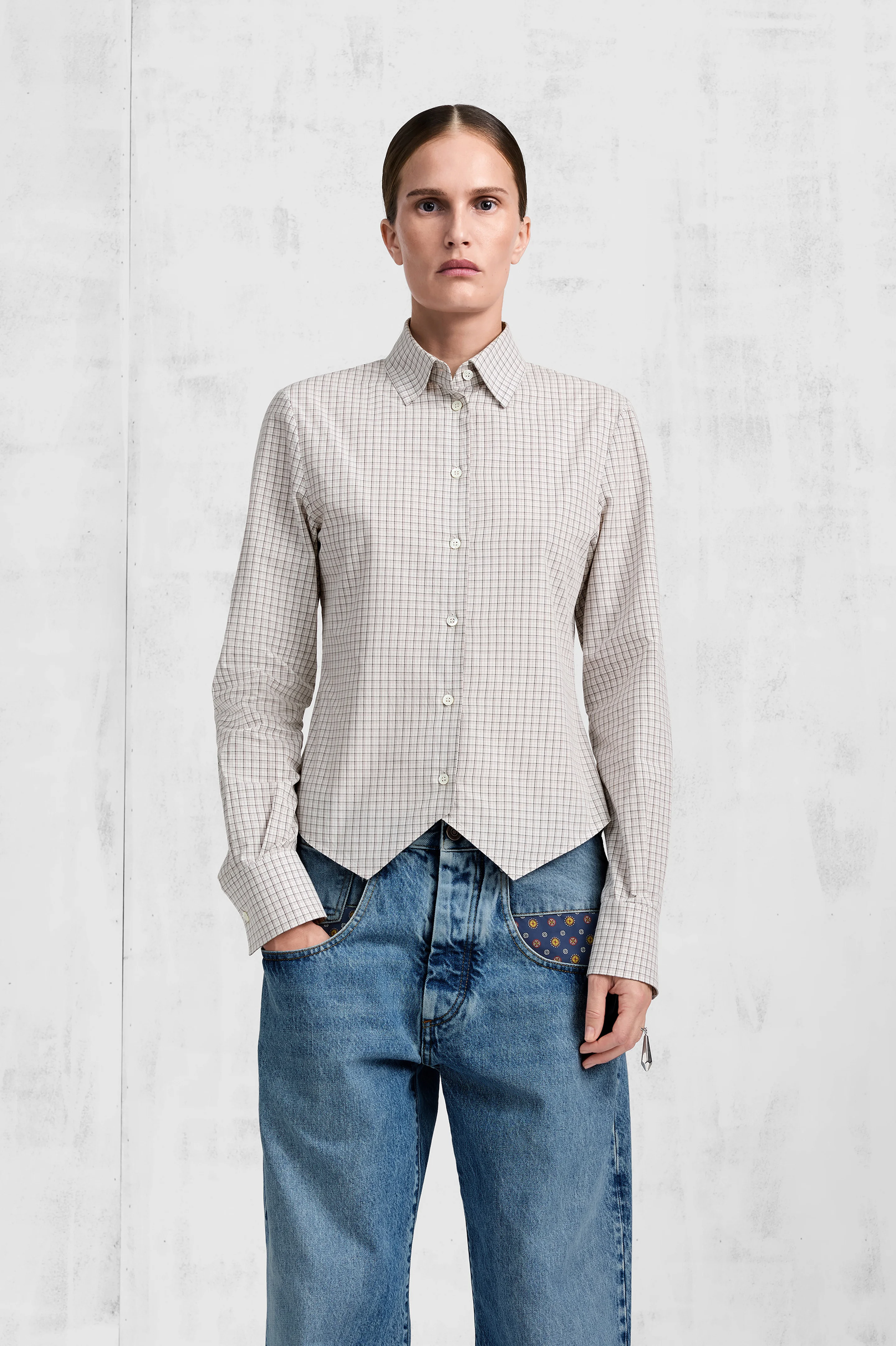 Check Cotton Swallowtail Shirt - 1