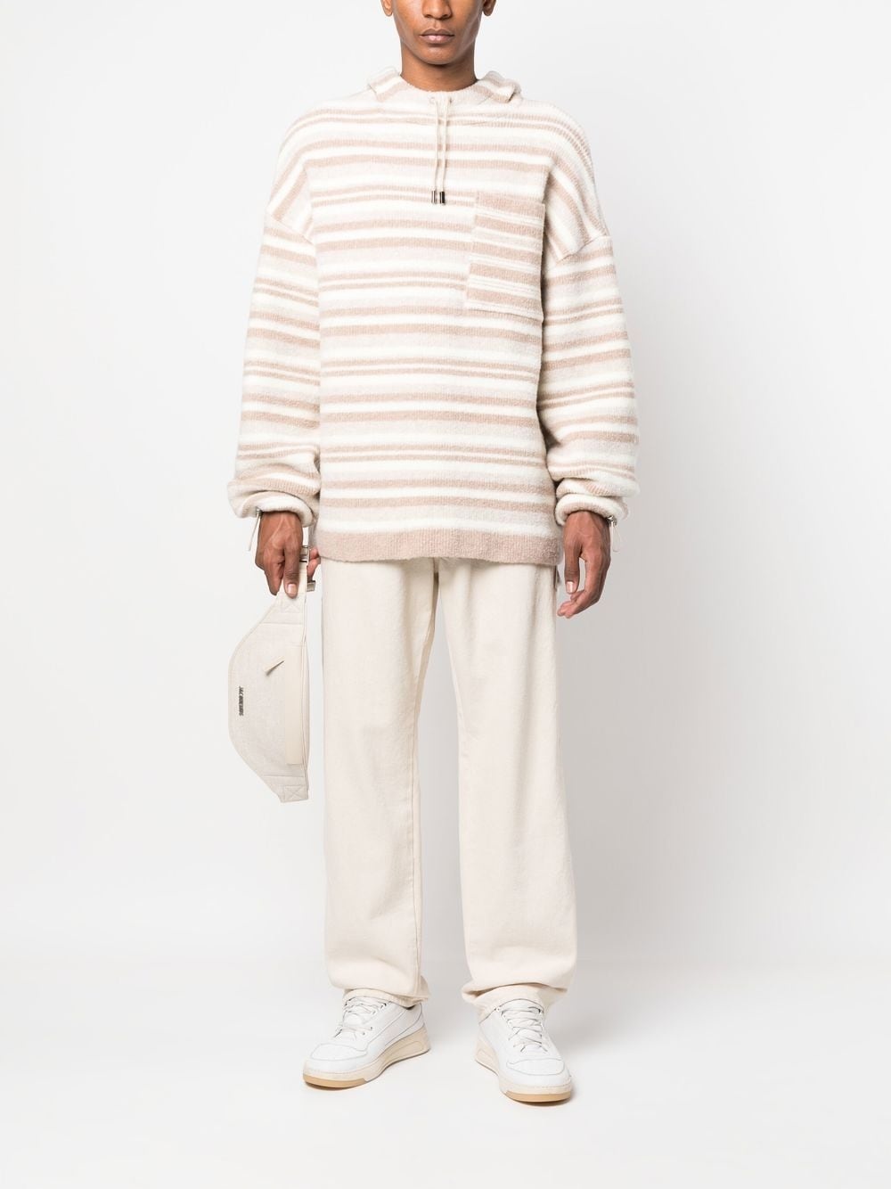 striped-pattern oversized knitted hoodie - 2