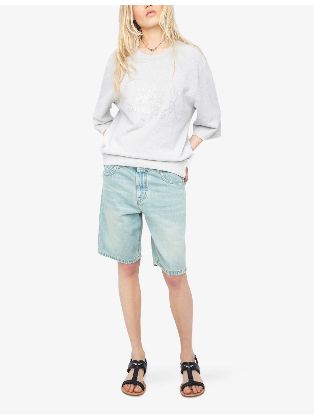 Edmond Rhinestone-Embellished Three-Quarter Sleeve Cotton Sweatshirt - 2