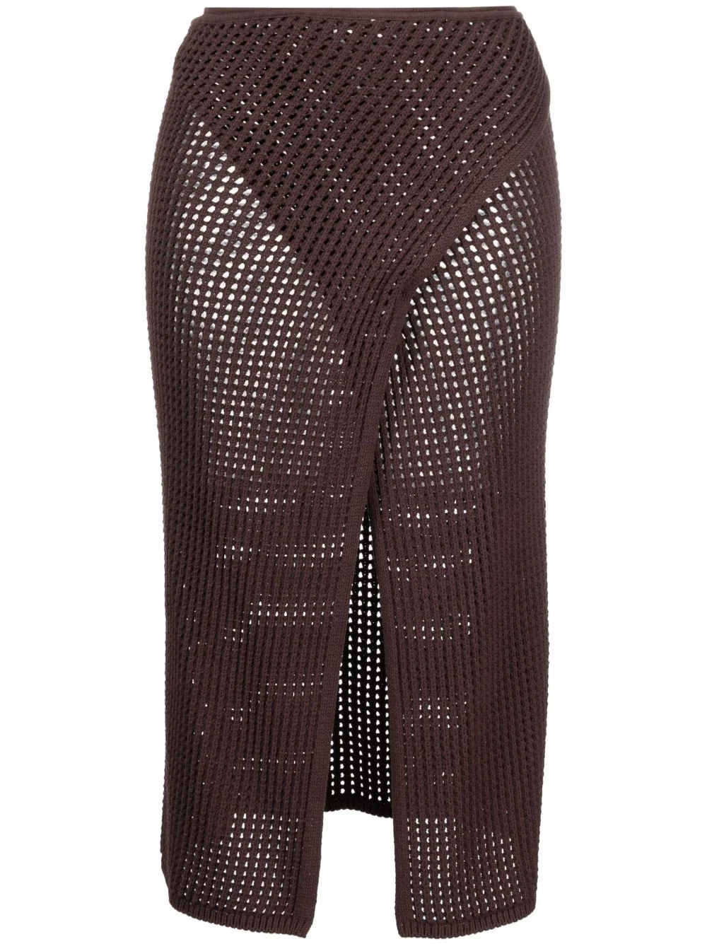 front-slit crochet-knit midi skirt - 1
