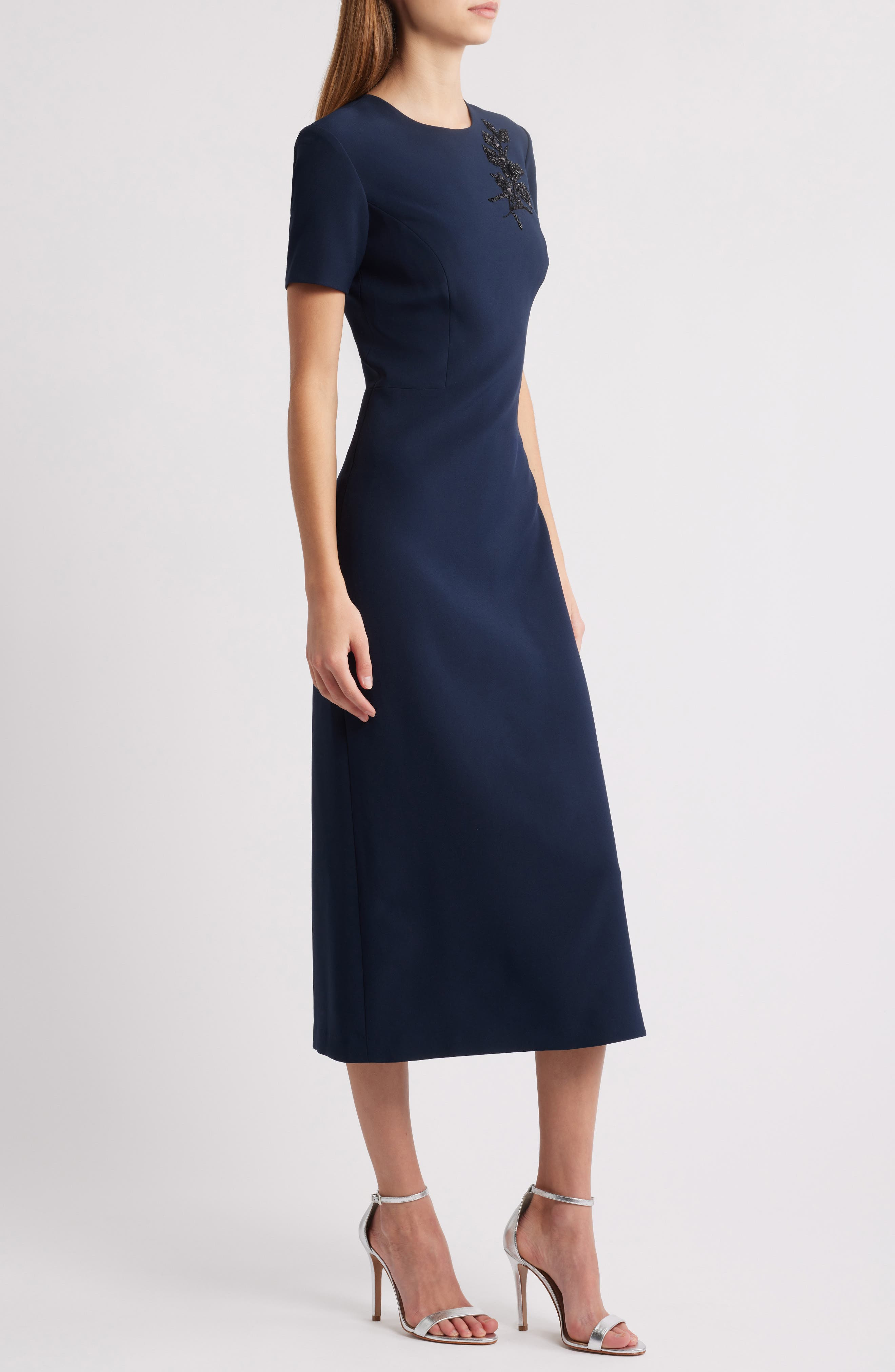 Sachin & Babi Tamara Bead Detail Stretch Crepe Cocktail Midi Dress in Dark Midnight at Nordstrom - 3