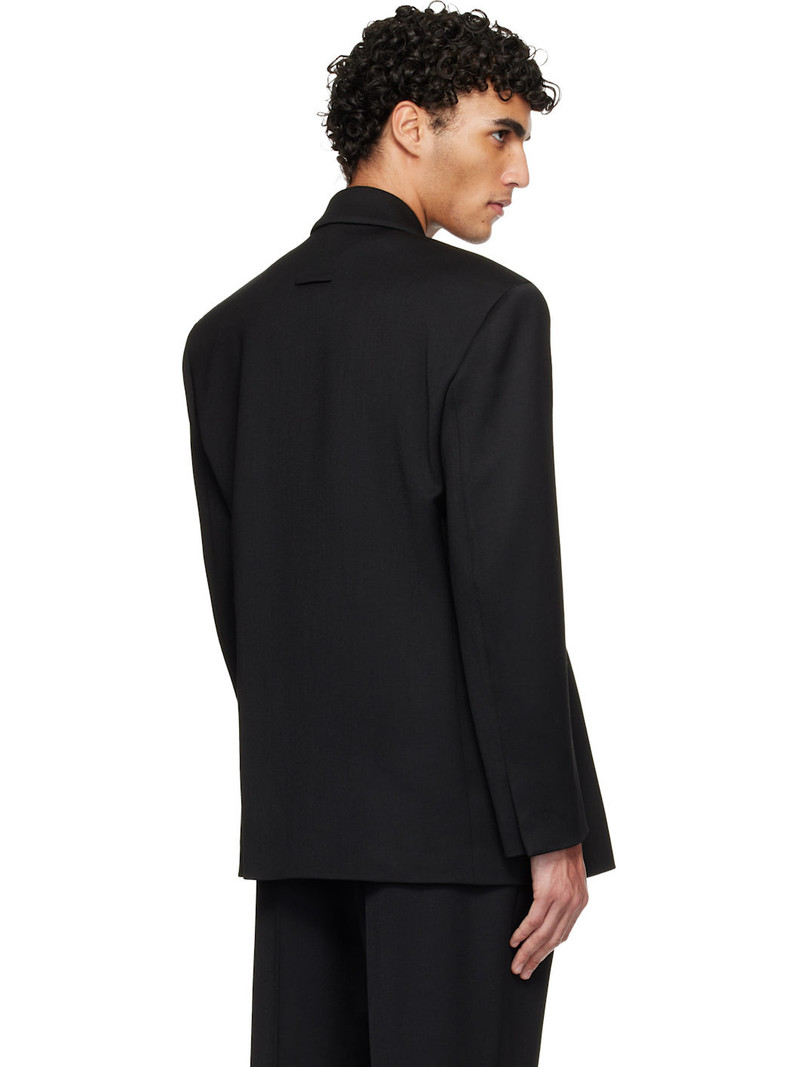 Black Satin Wool Double Breasted Blazer 3