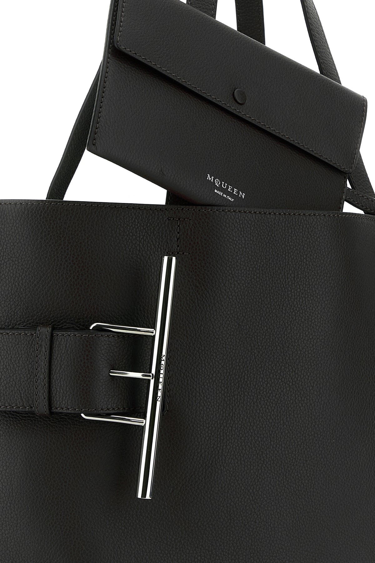 Black leather T-Bar shopping bag - 4