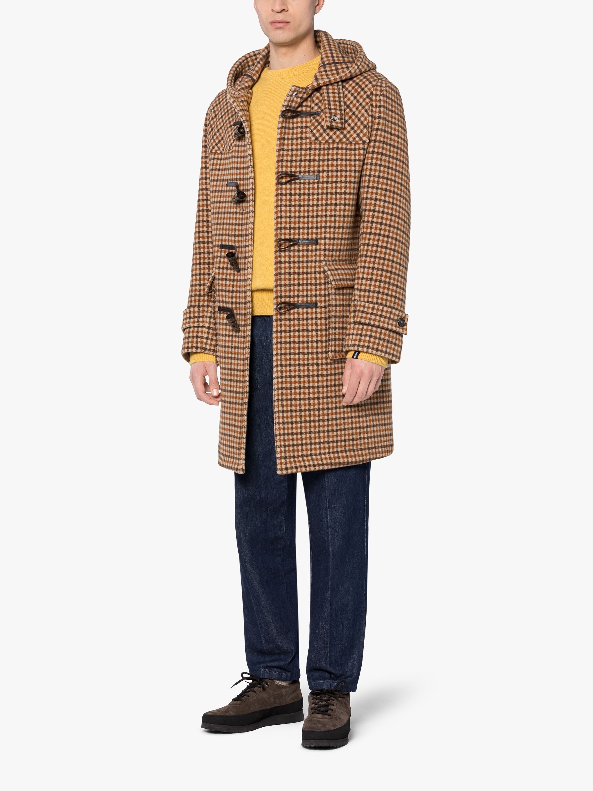 WEIR BROWN CHECK WOOL DUFFLE COAT - 4