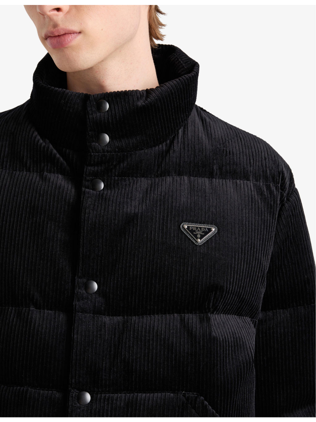 Funnel-Neck Corduroy-Texture Cotton Jacket - 5
