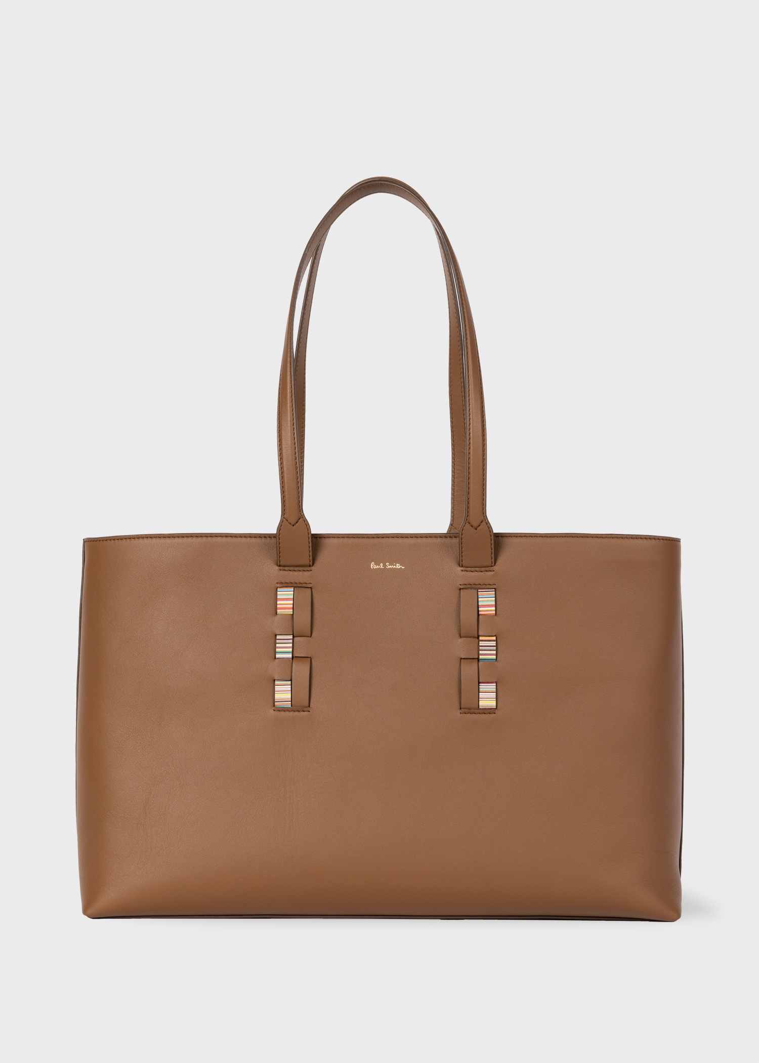 Women's Tan Leather 'Signature Stripe' Tote Bag - 1