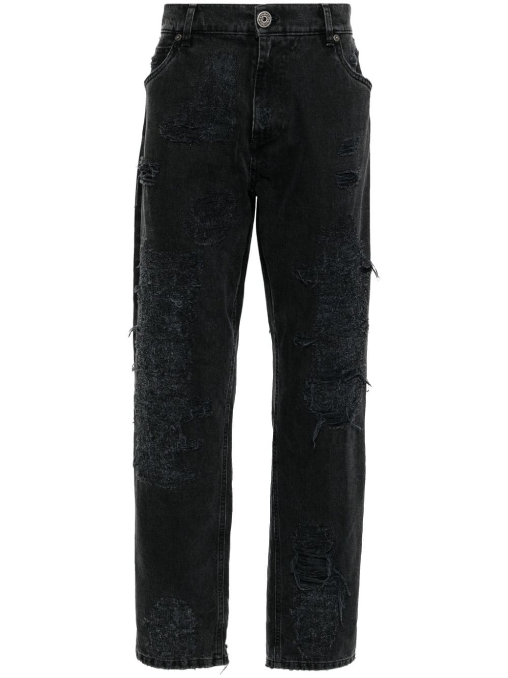 distressed mid-rise straight-leg jeans - 1