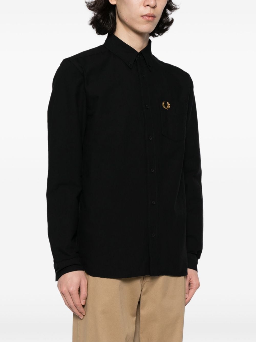 logo-embroidered cotton shirt - 6