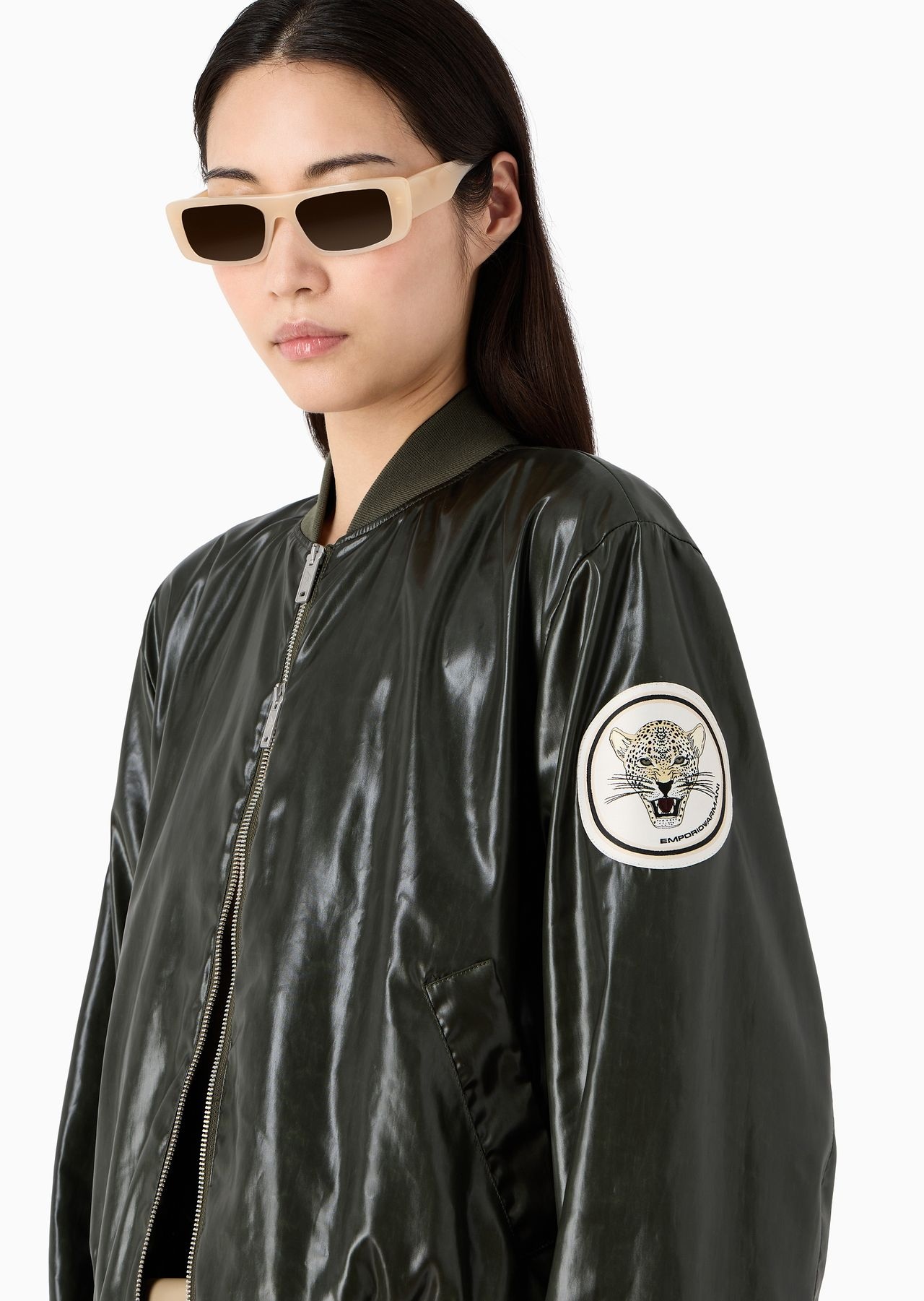 Emporio Armani Sustainability Values Capsule Collection wet-look recycled technical satin blouson - 5