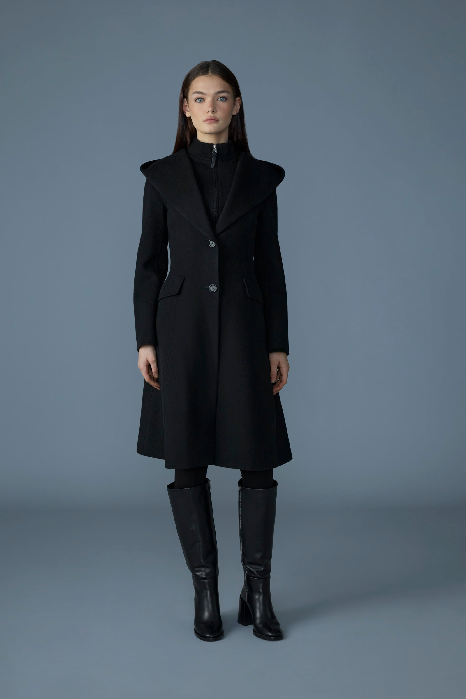 GLORIA Handmade Wool Blend Coat with Removable Bib - 3