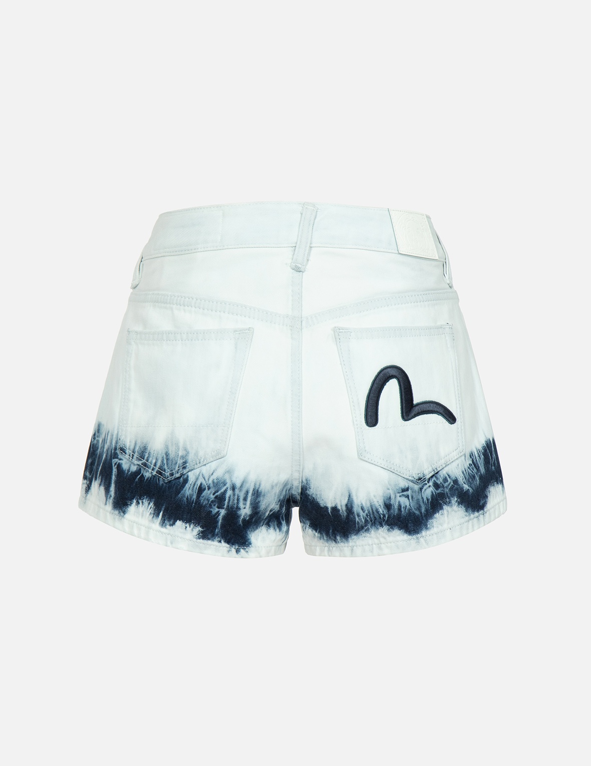 SEAGULL EMBROIDERY BLEACH TIE-DYE DENIM SHORTS - 2