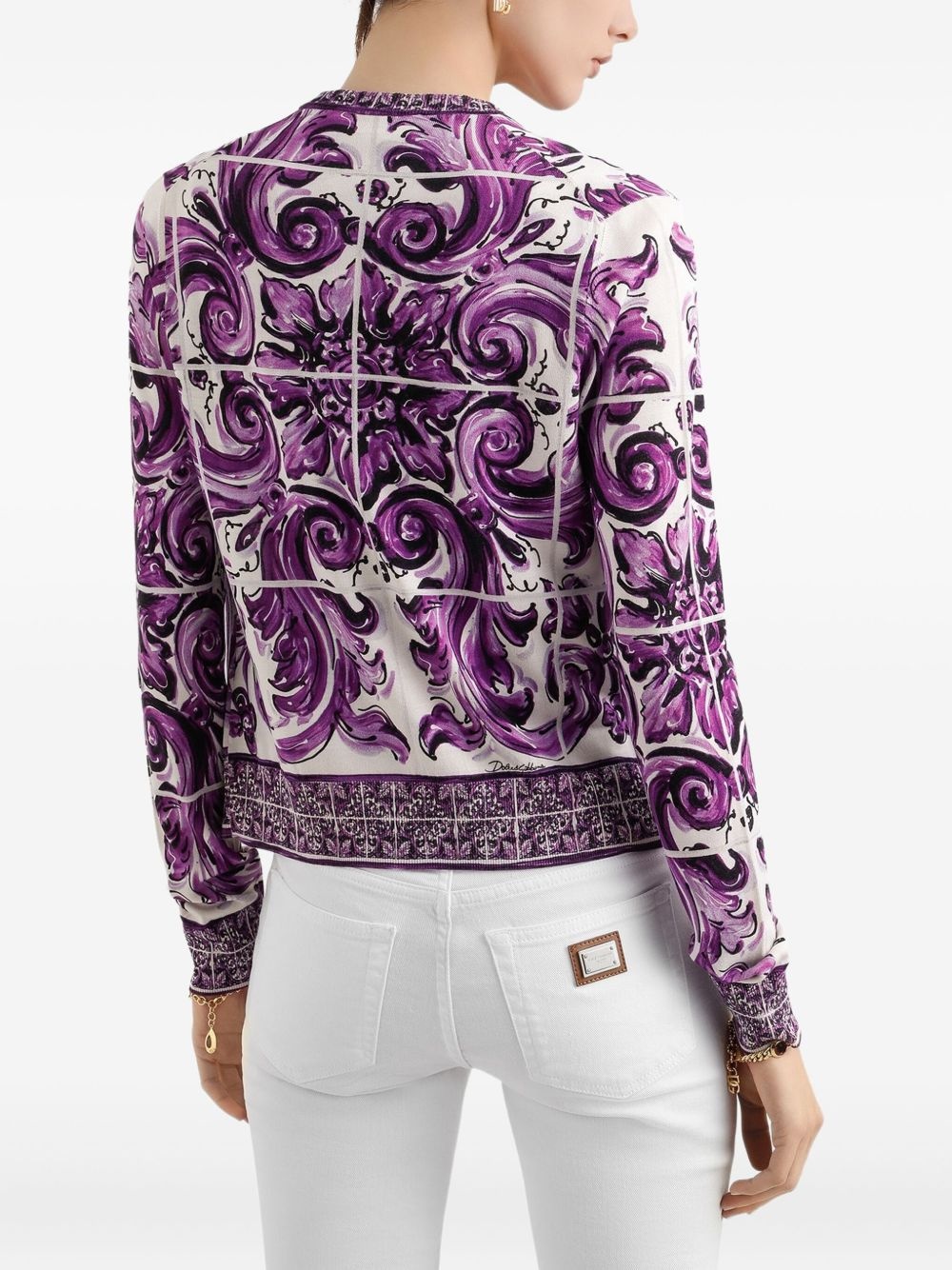 Majolica-print silk cardigan - 5