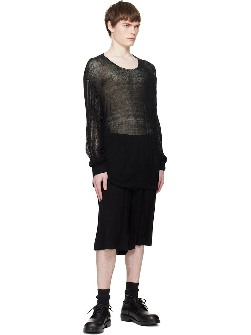 Yohji Yamamoto Black Cotton & Linen Jersey Shorts outlook