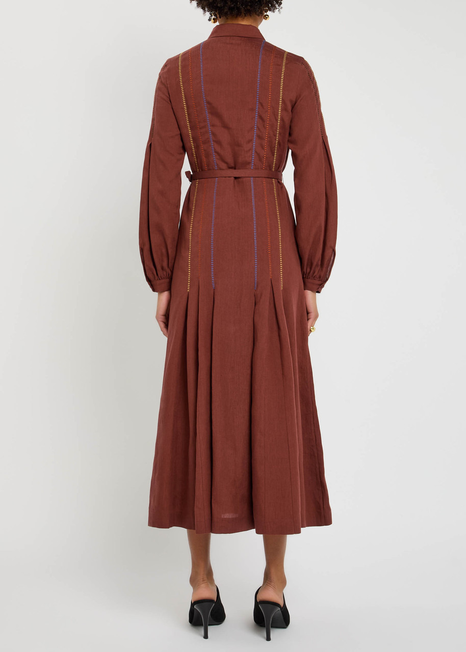 Gabriela Hearst Aleka Embroidered Linen Midi Shirt Dress - 3