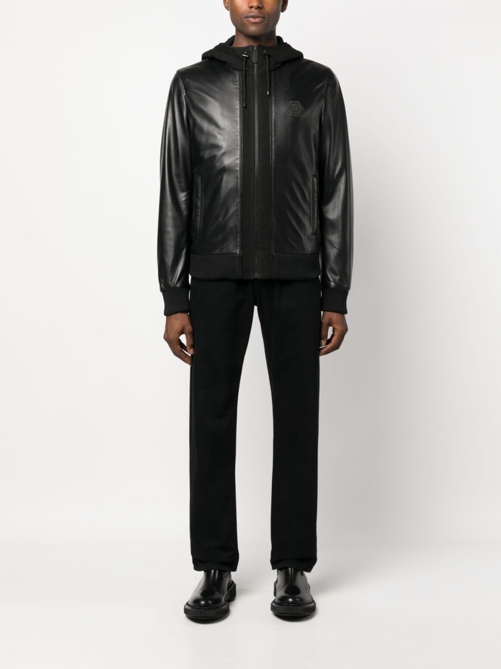 leather hooded jacket - 2