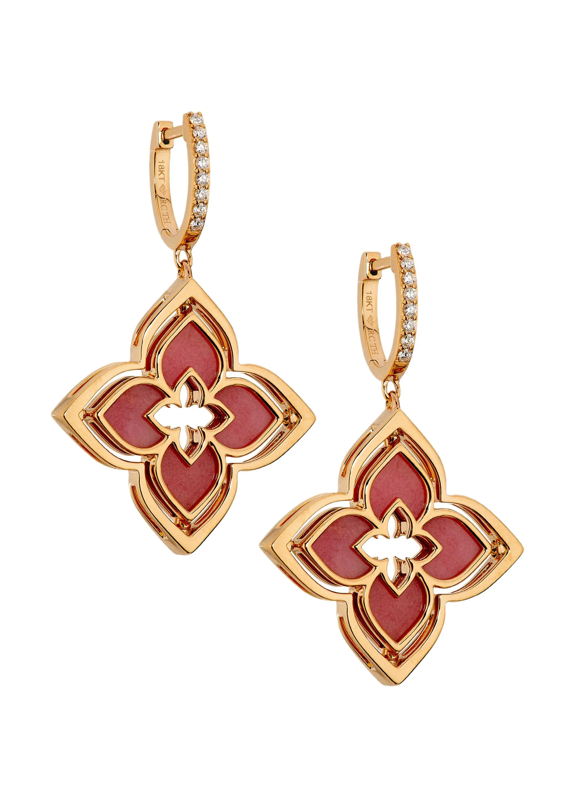 Women's Venetian Princess 18K Rose Gold, Rhodonite & 0.19 TCW Diamond Pirouette Flower Drop Earrings - 1