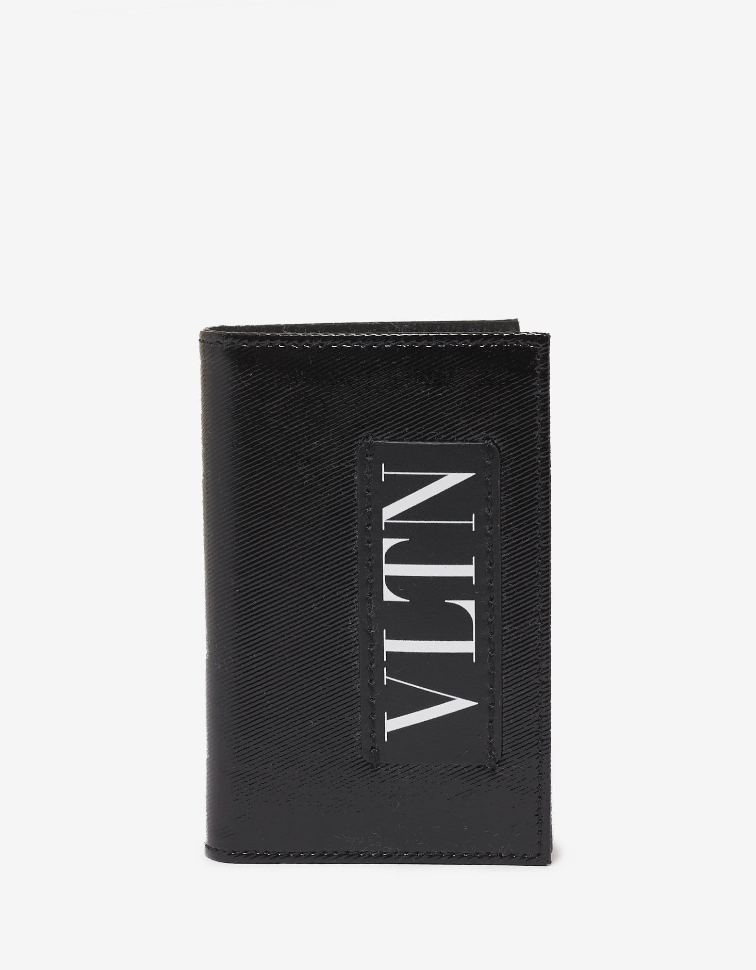 Black Patent Leather VLTN Card Wallet - 1