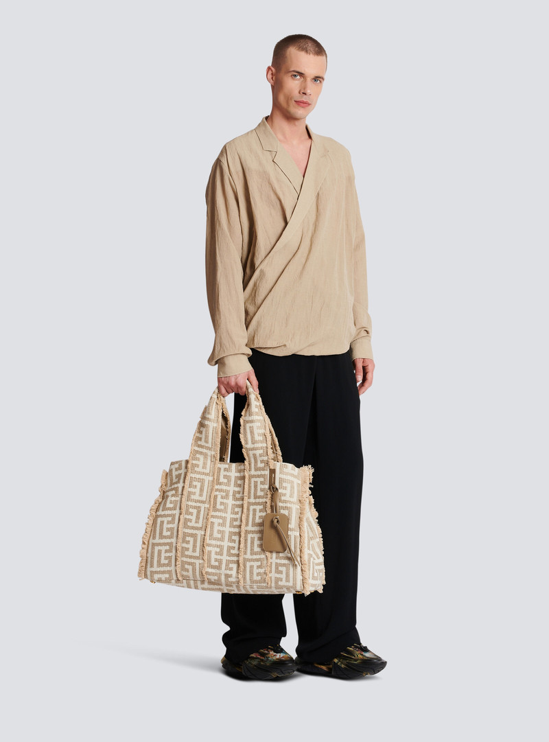 Balmain XXL monogrammed raffia tote bag outlook