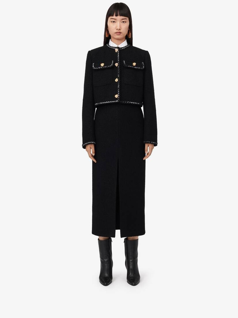 Alexander McQueen Women's Tweed Boxy Jacket in Black outlook