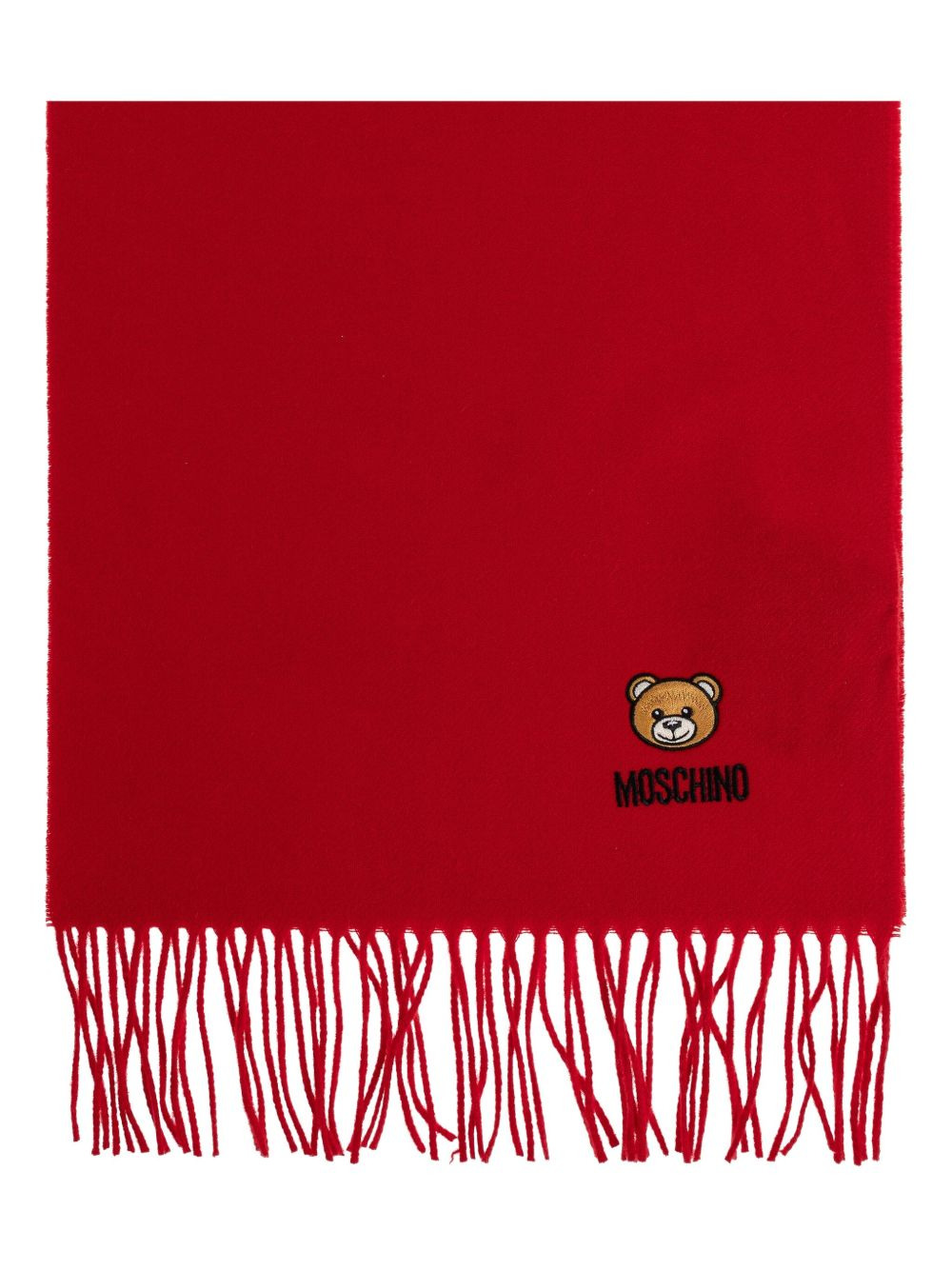 teddy bear-embroidered fringed scarf - 1