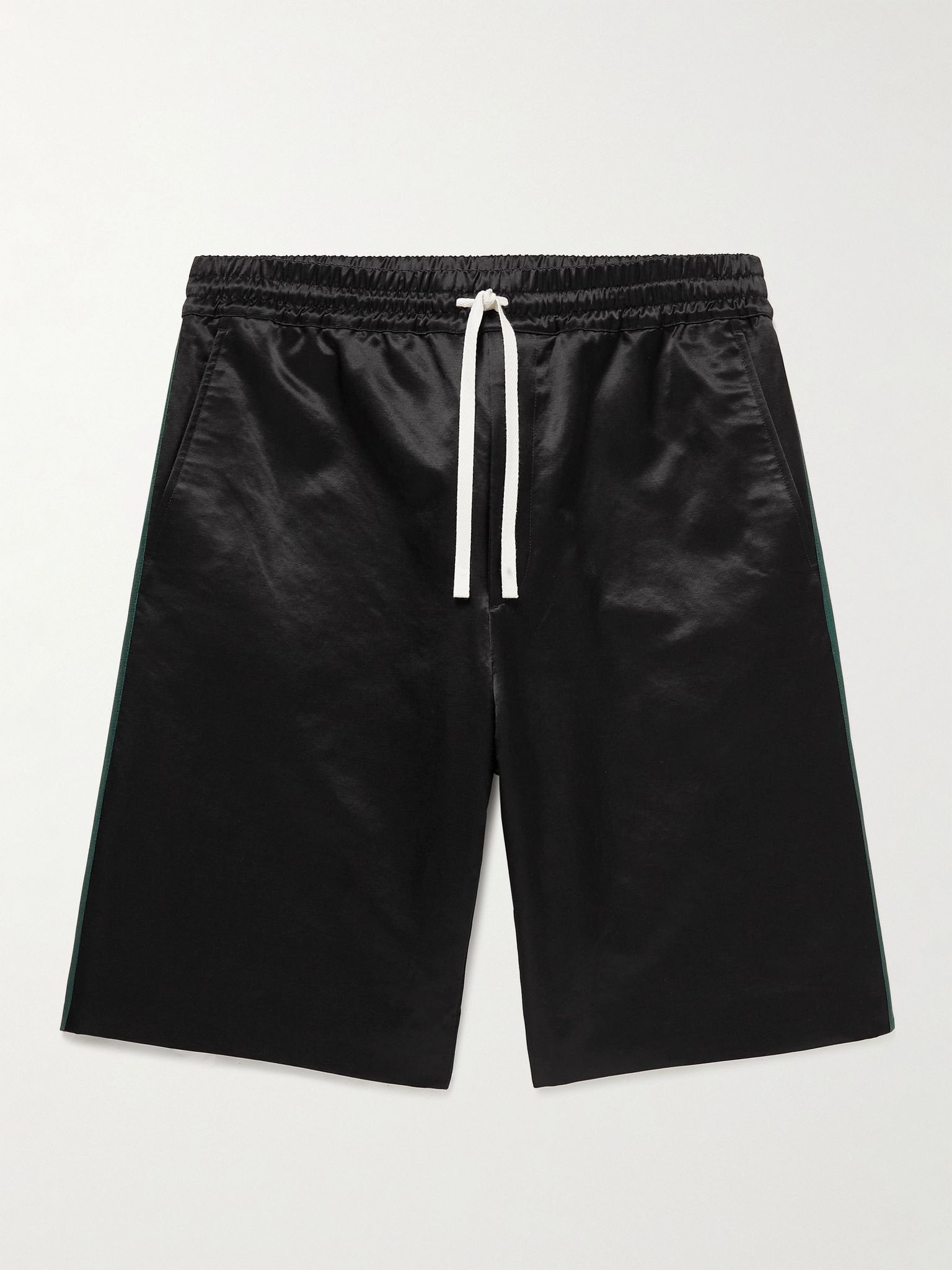 Wide-Leg Webbing-Trimmed Cotton-Blend Satin Drawstring Shorts - 1