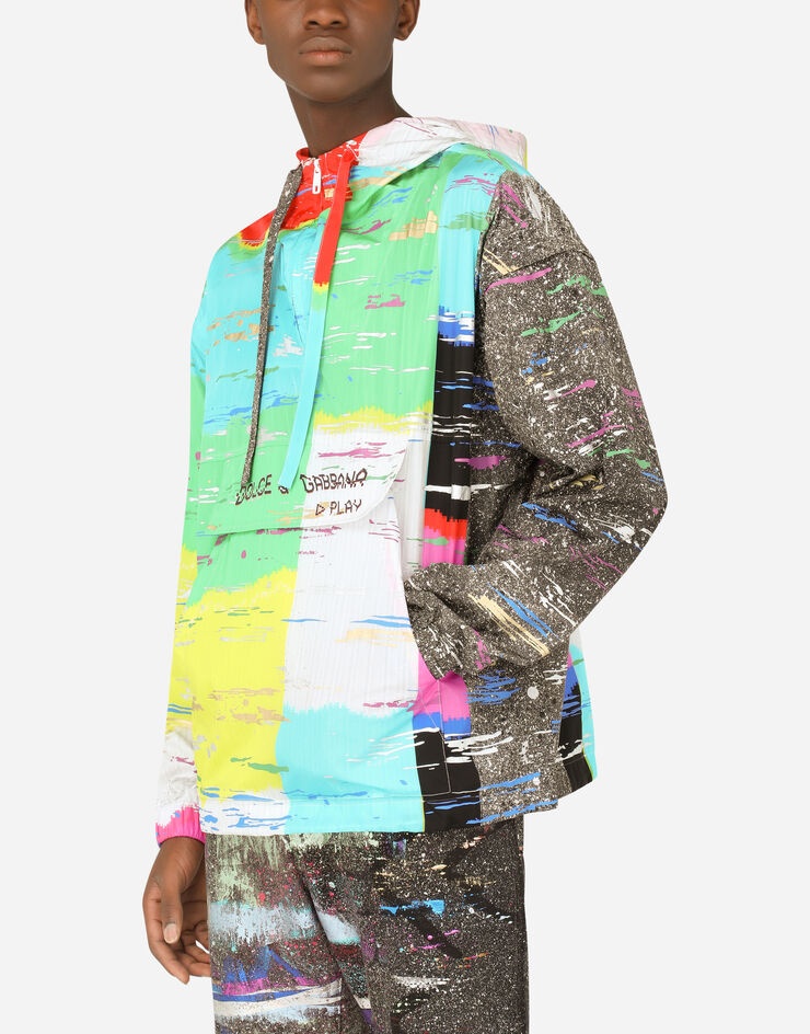 Nylon hoodie with multi-colored glitch print - 4