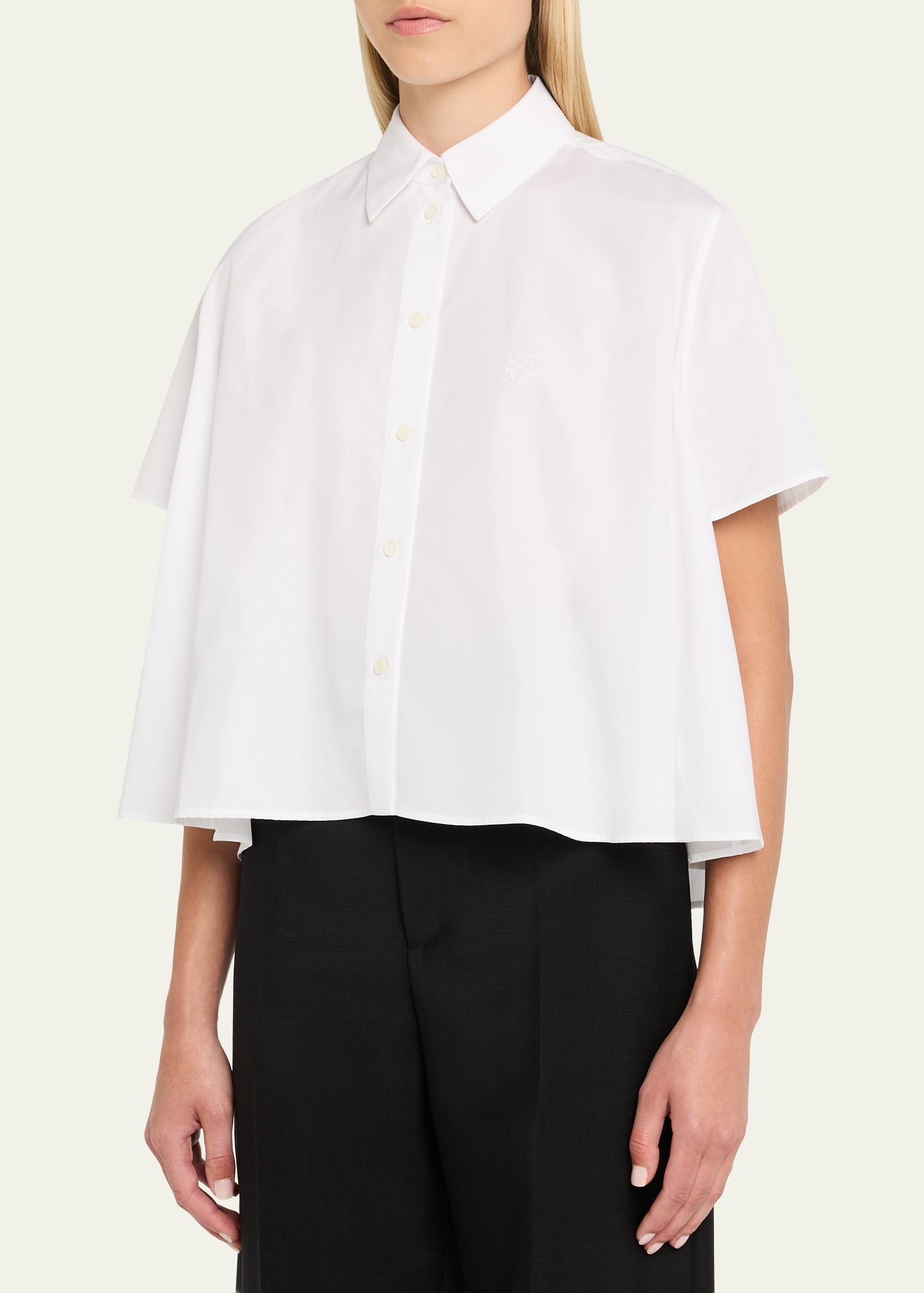 Poplin Short-Sleeve Trapeze Blouse - 4