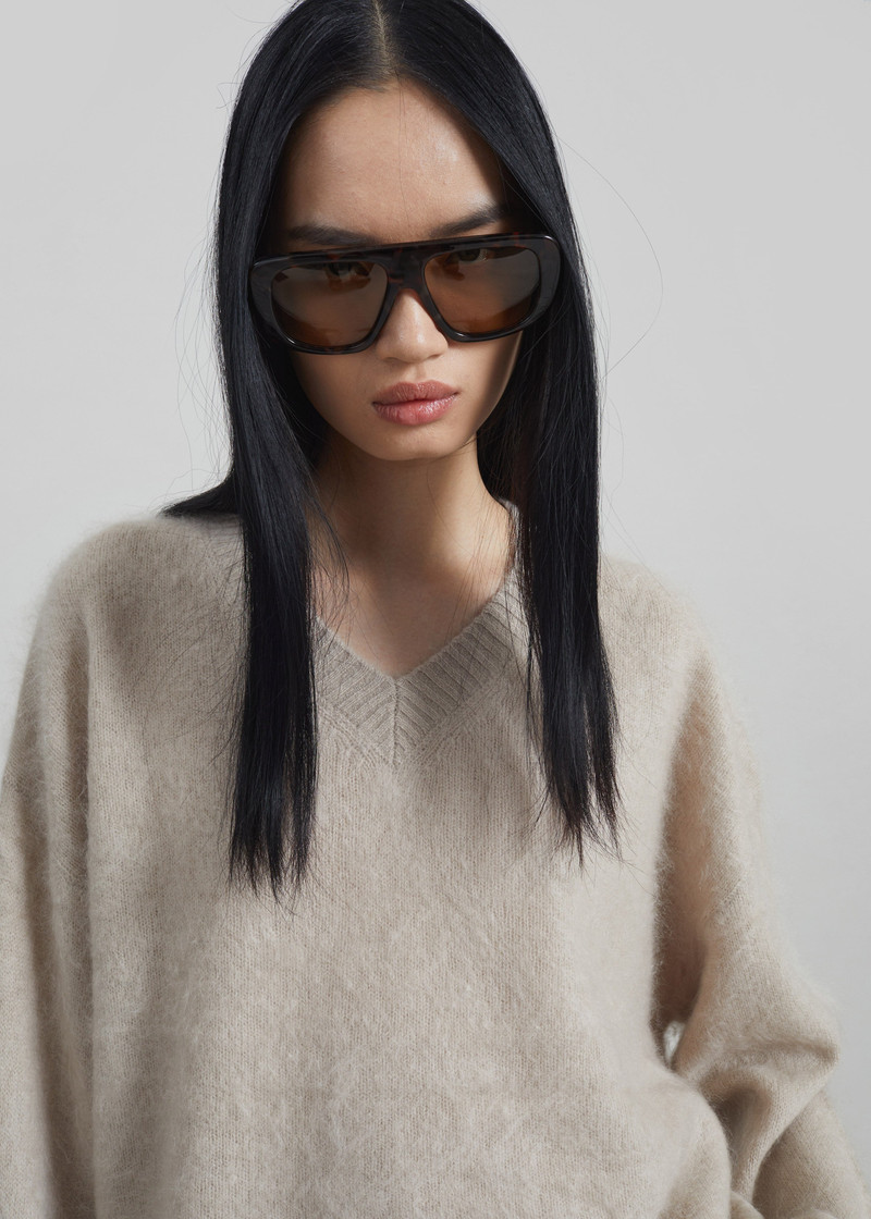 Vilhena Wool Fuzzy V-Neck Sweater - Beige 4