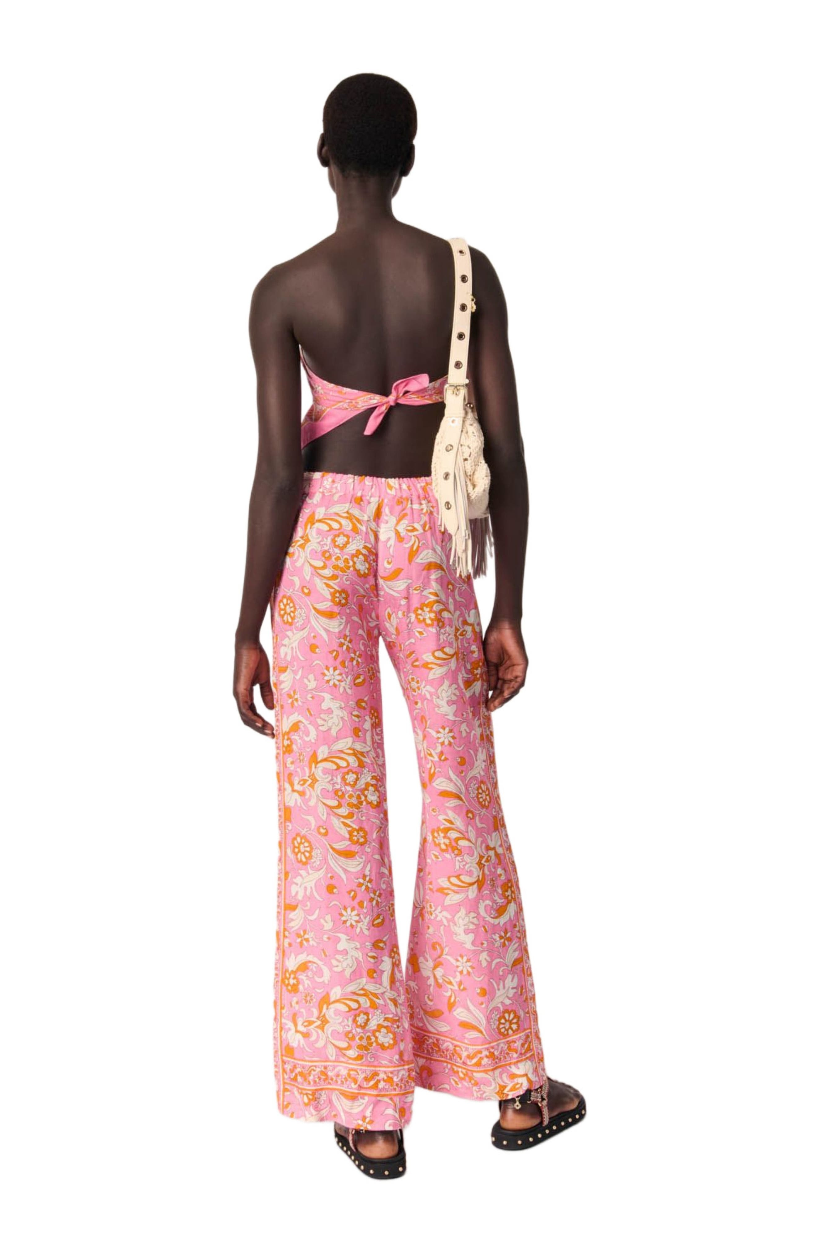 maje Patterned linen trousers in Orange Pink Flowers Print at Nordstrom - 3