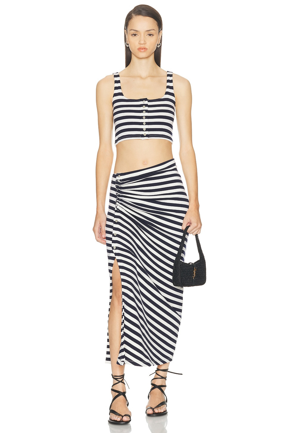 Striped Draped Midi Skirt - 6