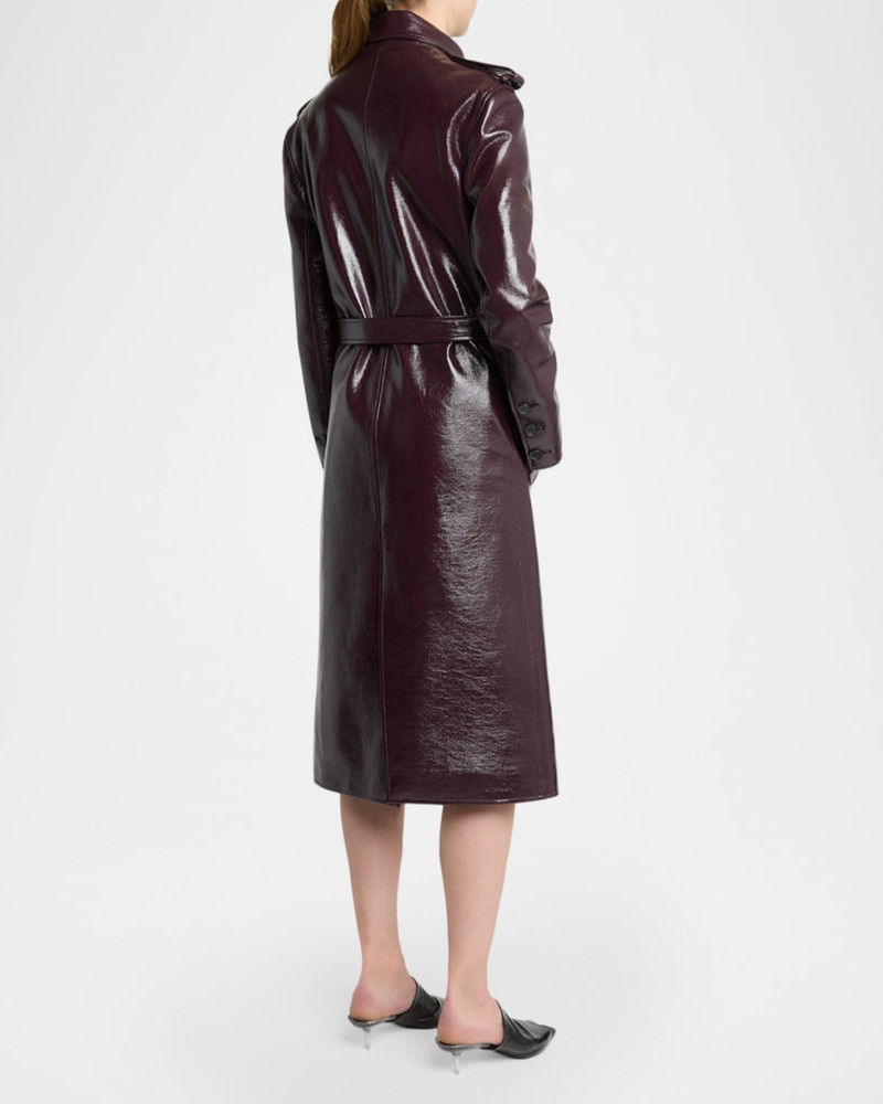 Vinyl Double-Breasted Belted Long Trench Coat 3