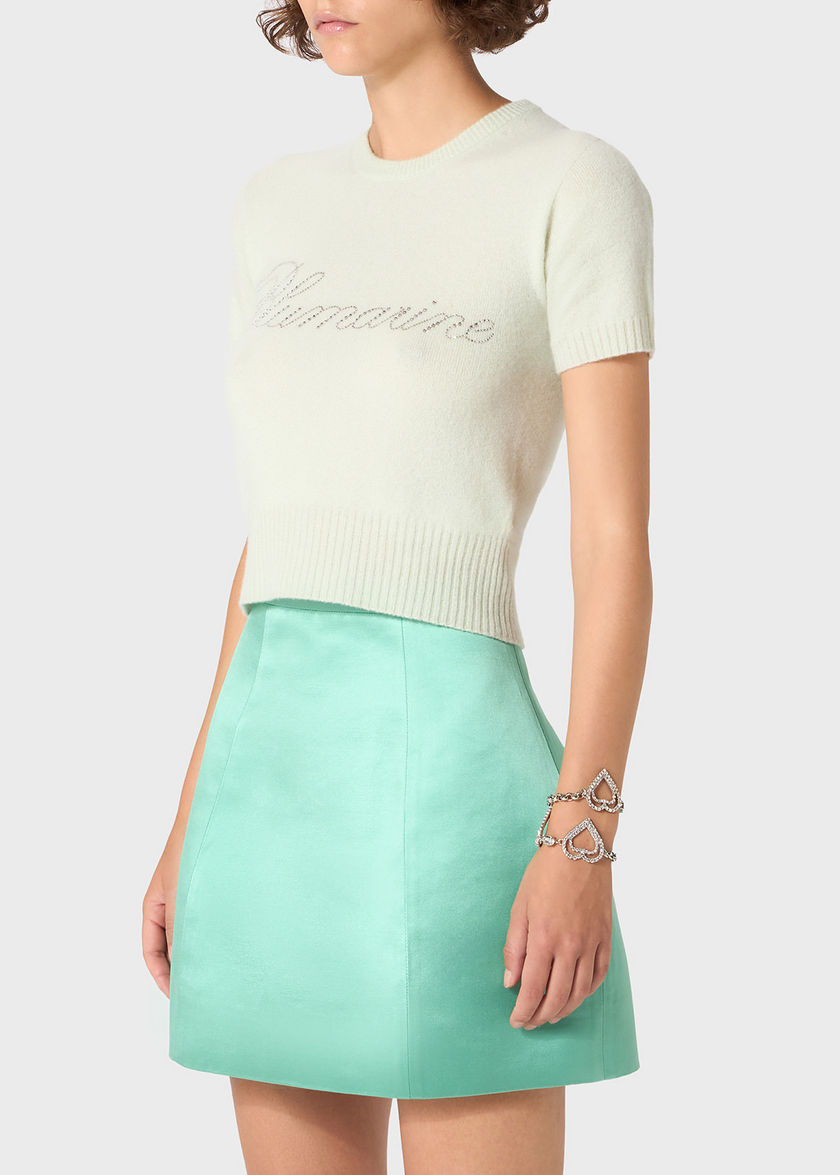 CASHMERE CROPPED SWEATER WITH BLUMARINE RHINESTONE LOGO - 5