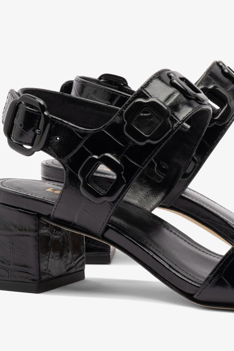 Milan Block Sandal In Black Croc Printed Leather 4