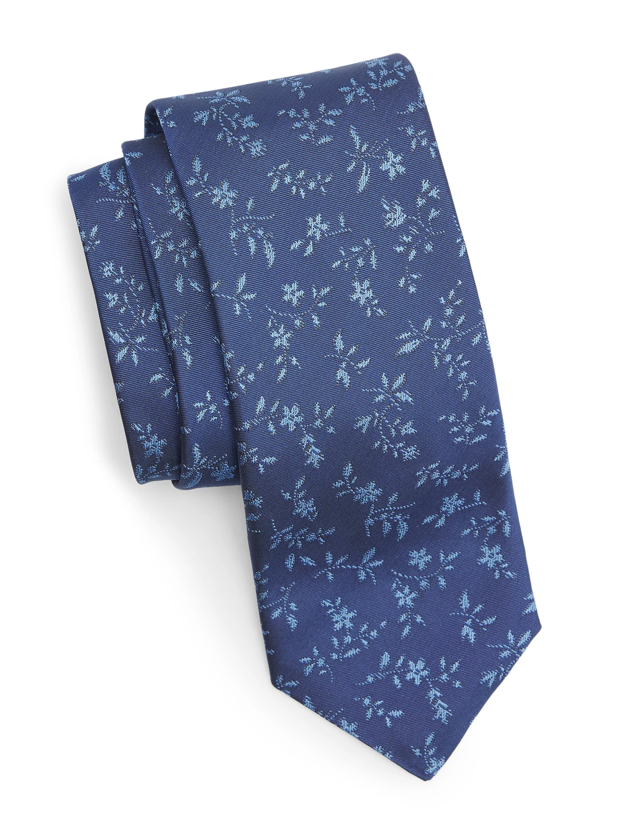 Men's Flower Print Silk Tie - Light Blue - 1
