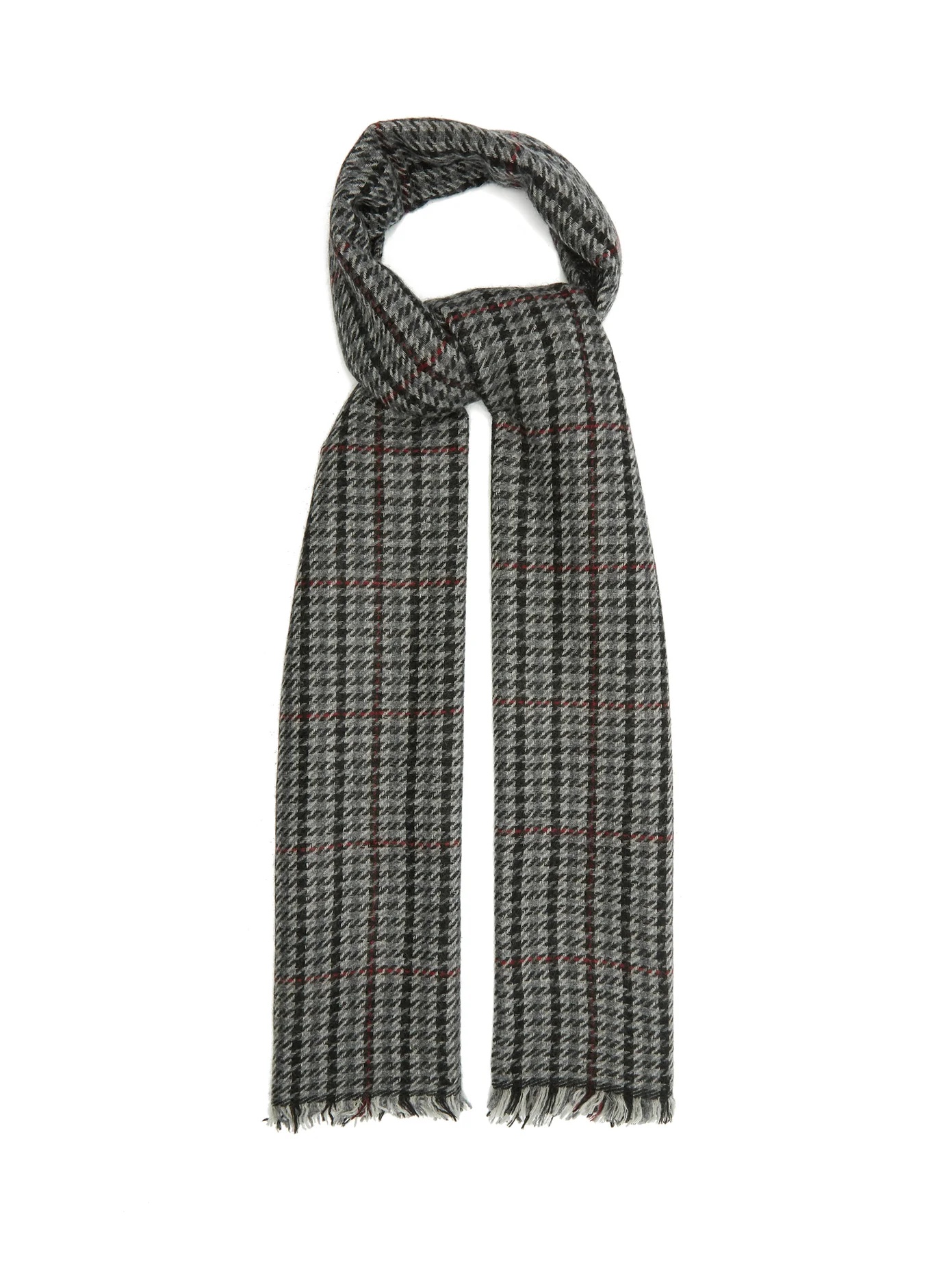 Dash shepherd-check wool-blend twill scarf - 1