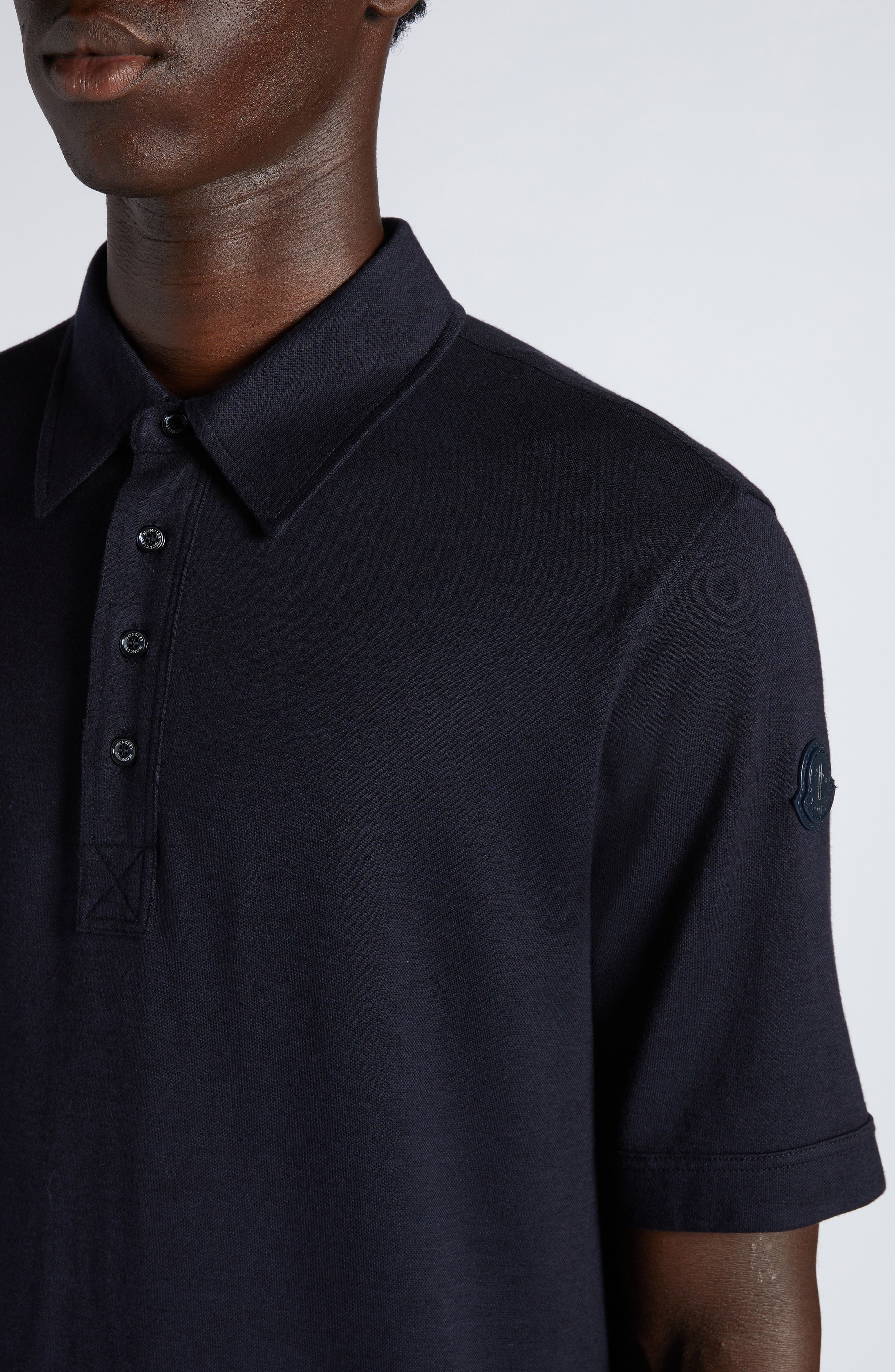 Moncler Logo Patch Flax Piqué Polo in Blue Space at Nordstrom - 4