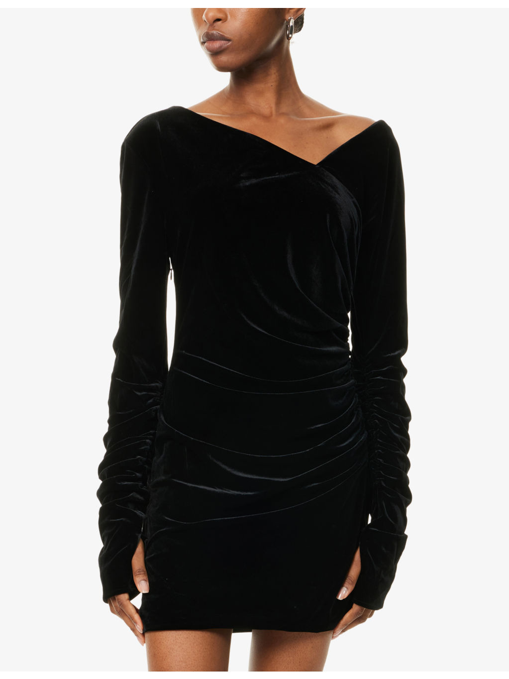 Ettore Gathered Velvet Mini Dress - 3
