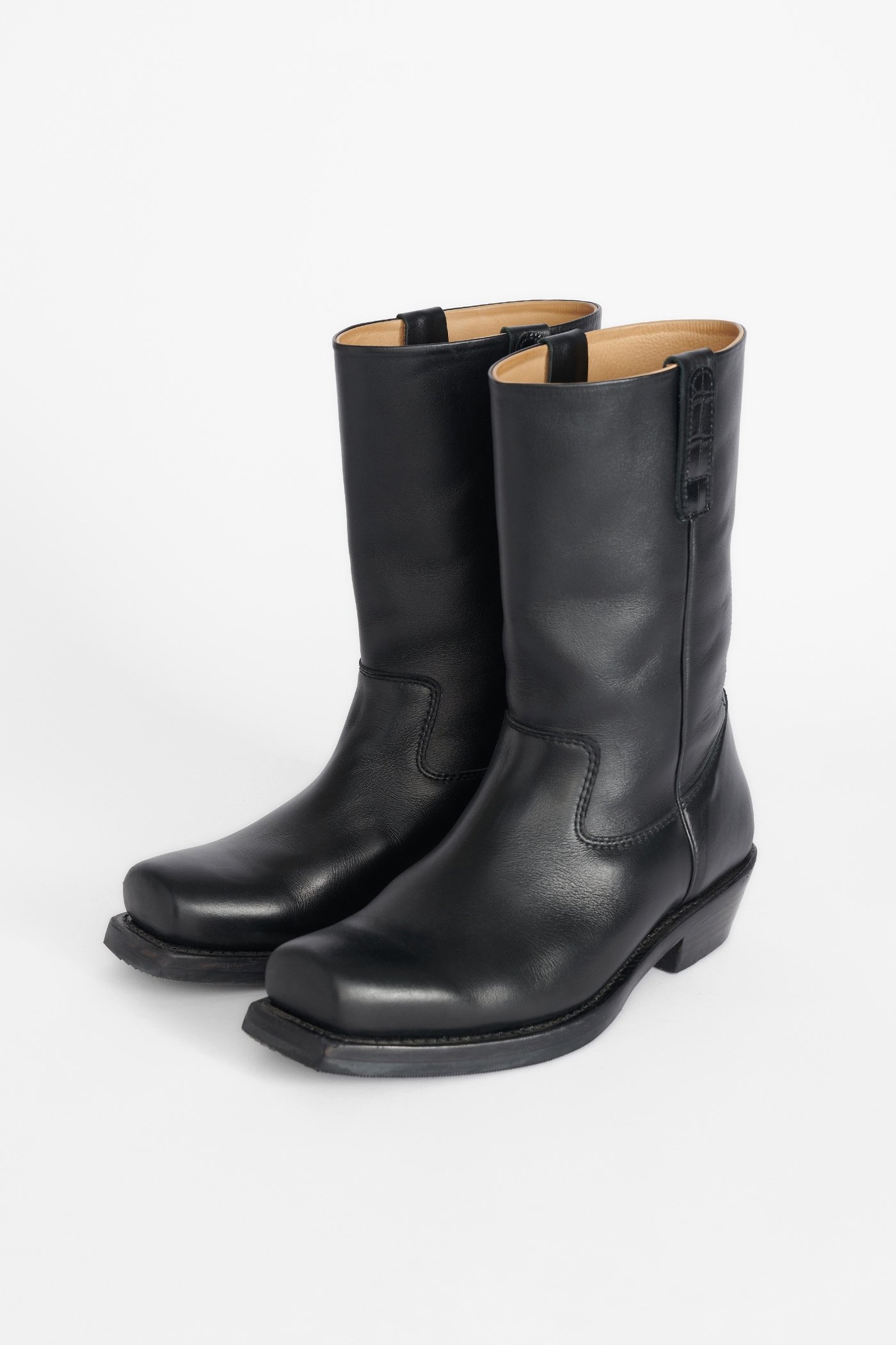 Flat Toe Boot Black Leather - 6