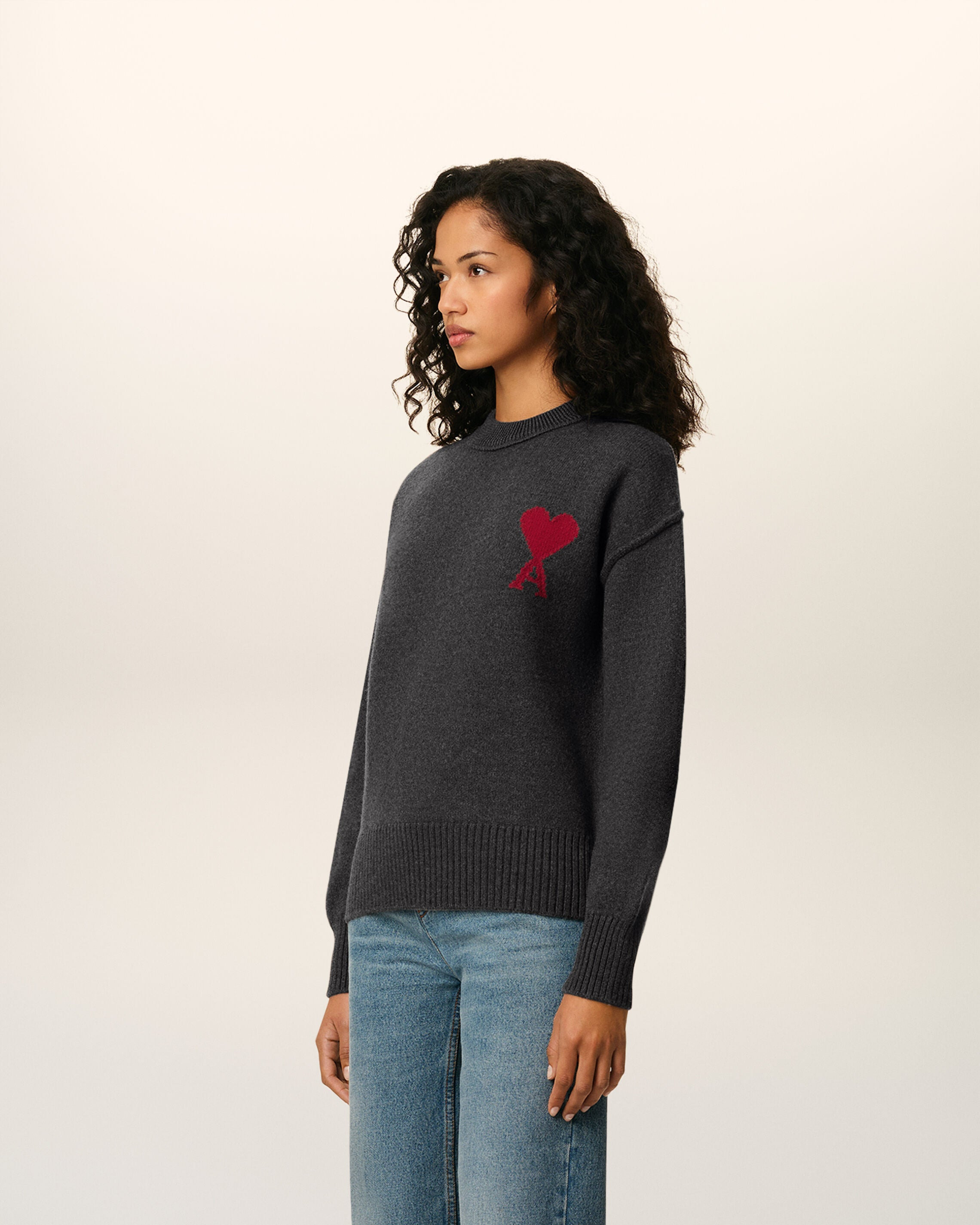 GREY WOOL AMI DE COEUR CREWNECK SWEATER - 6