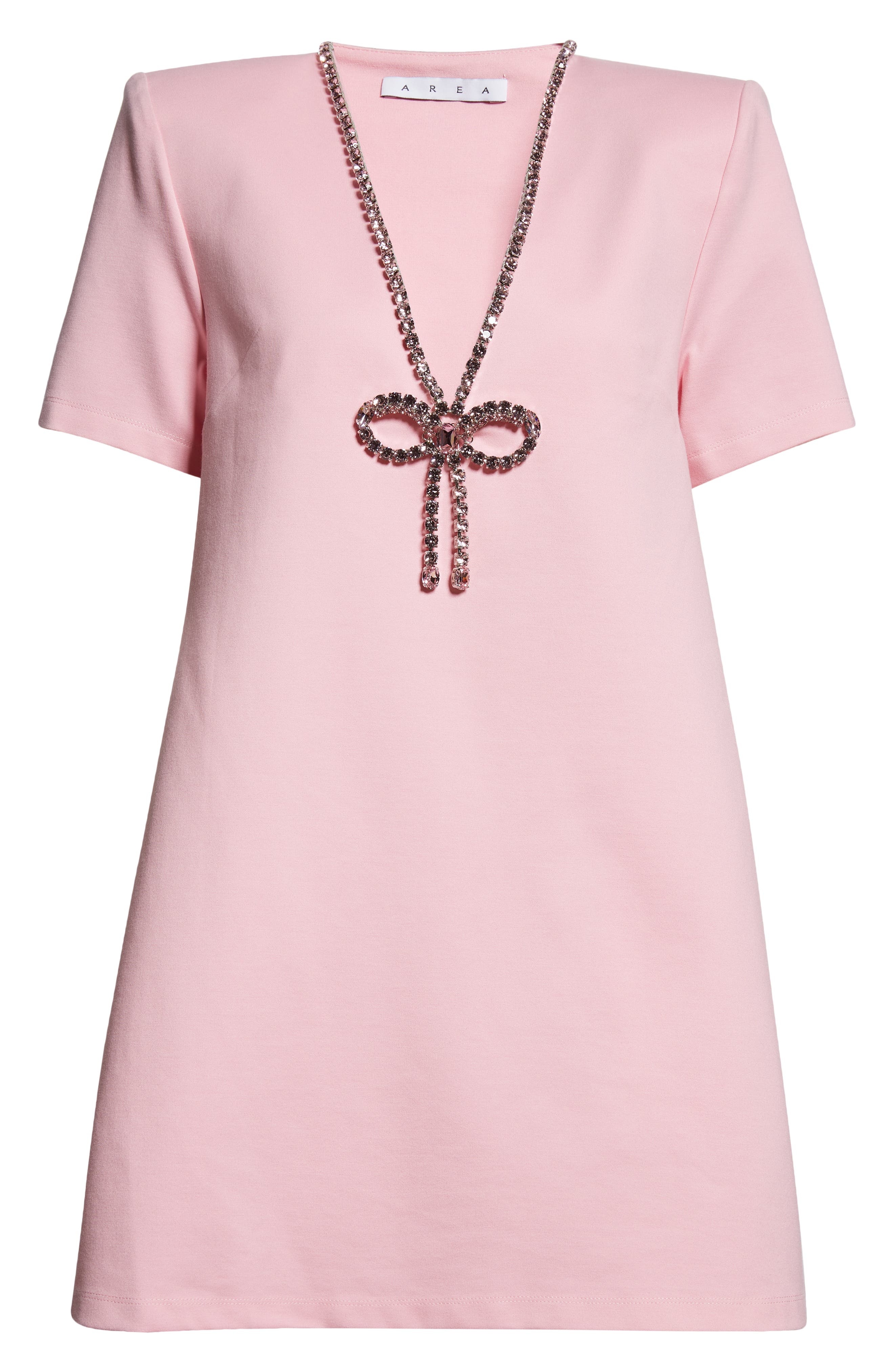 Crystal Bow V-Neck Ponte Knit T-Shirt Minidress - 5