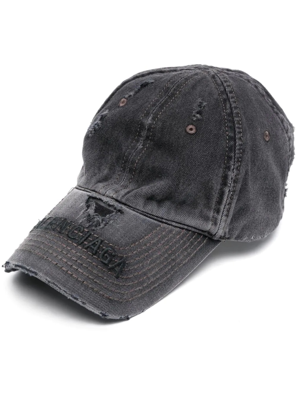 logo-embroidered distressed denim cap - 1