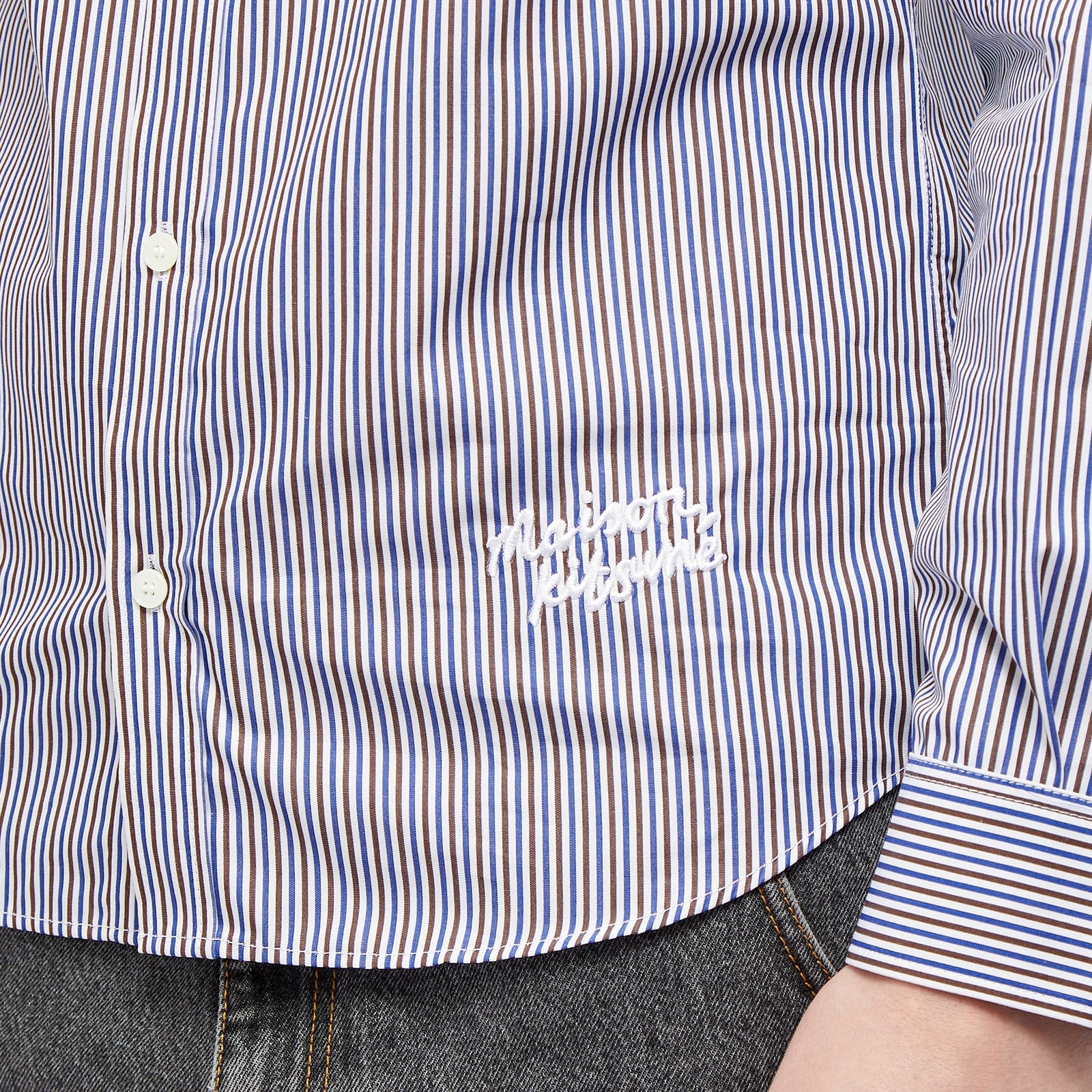 Maison Kitsune Handwriting Logo Classic Stripe Shirt - 5