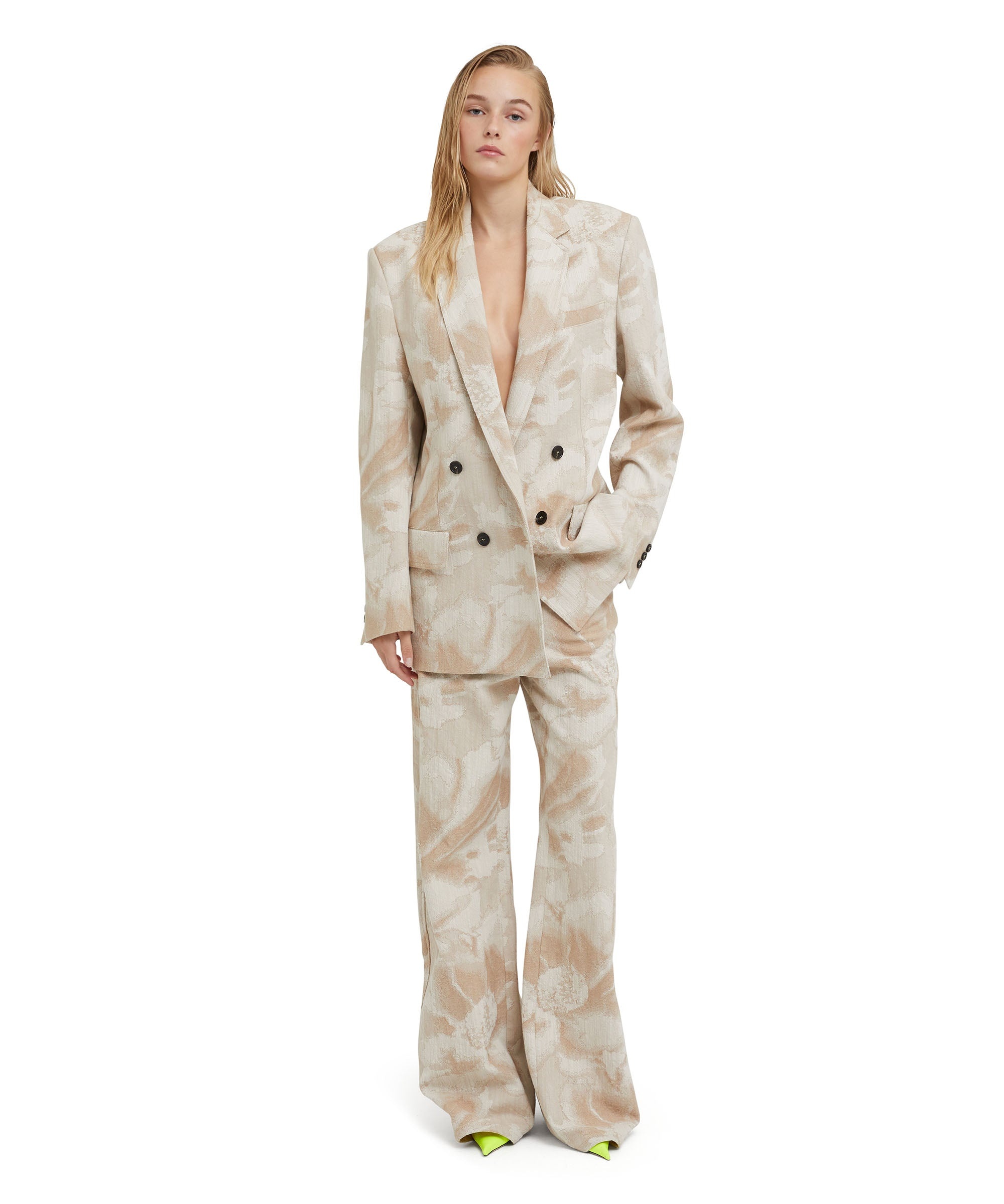 Jacquard fabric double-breasted jacket with large daisy design - 5