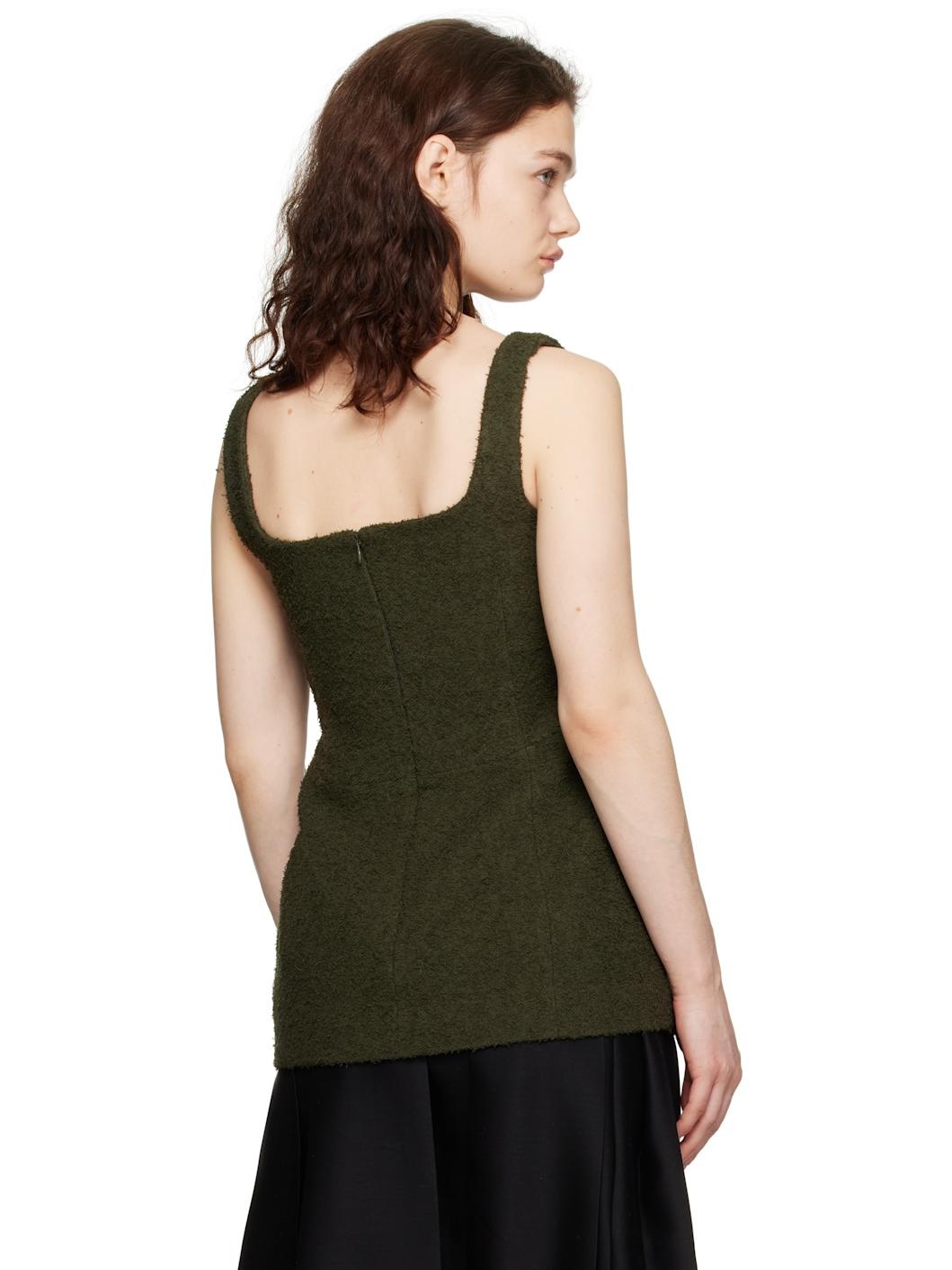 Green Square Neck Bouclé Top - 3