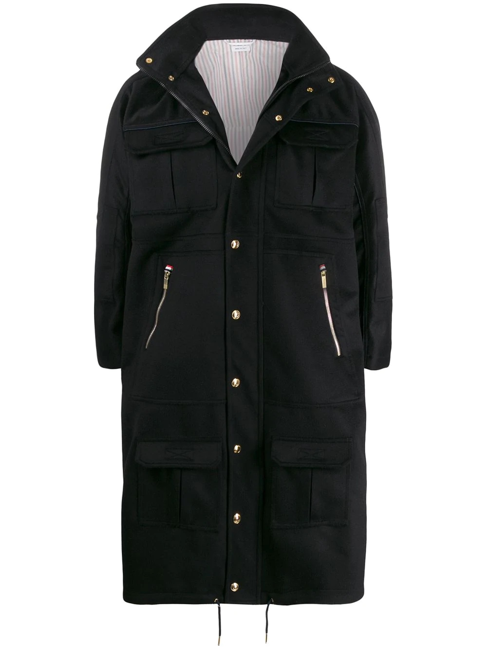 flap pockets long zipped coat - 1