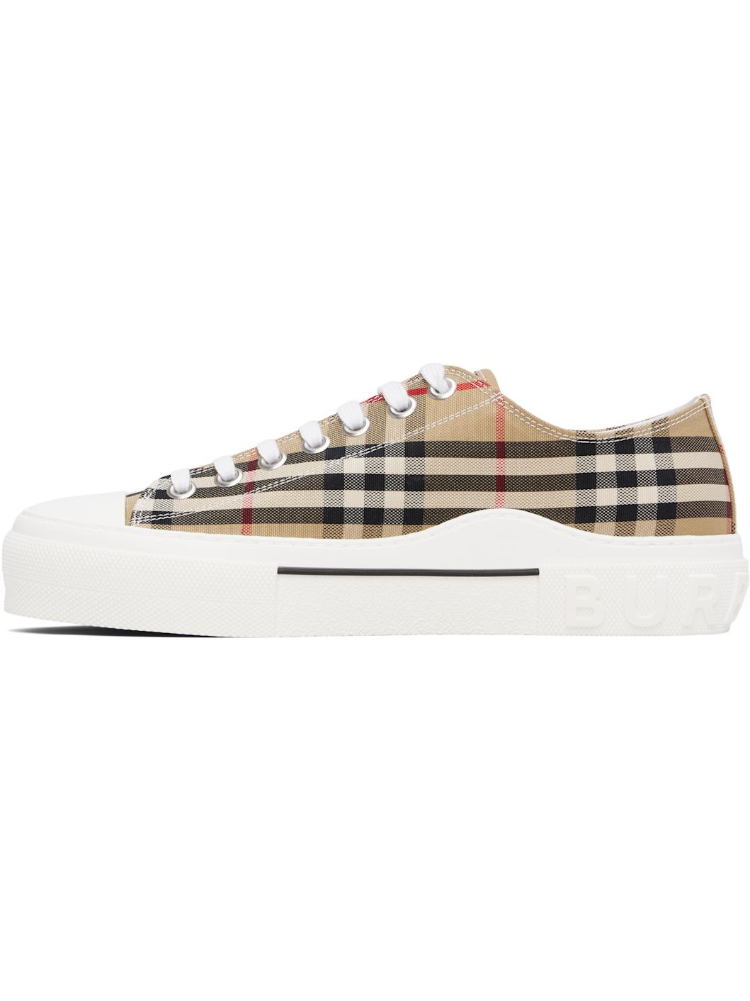 Beige Check Sneakers - 3