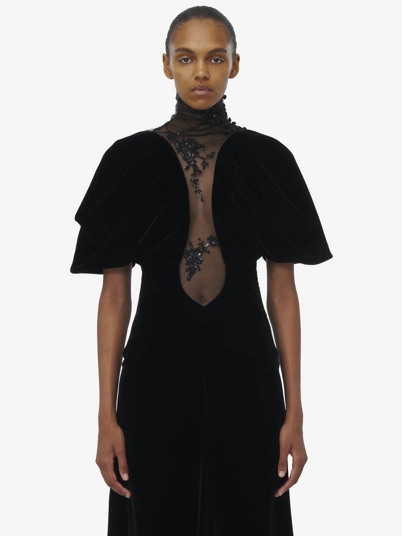 Lace Detail Velvet Dress - 5